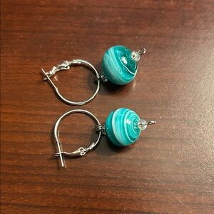 Elegant Silver and Turquoise Hoop Earrings